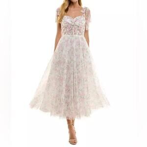 SENI & CADE Juniors' Twist-Front Shoulder-Tie Midi Dress Ivory/Blush Sz 5/6